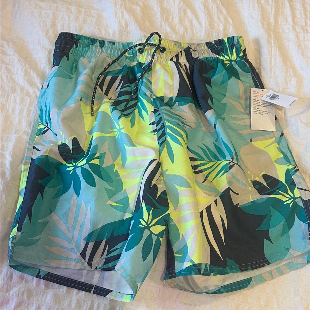 Old Navy Men's Tropical Leaf Swim Shorts - Teal/Green